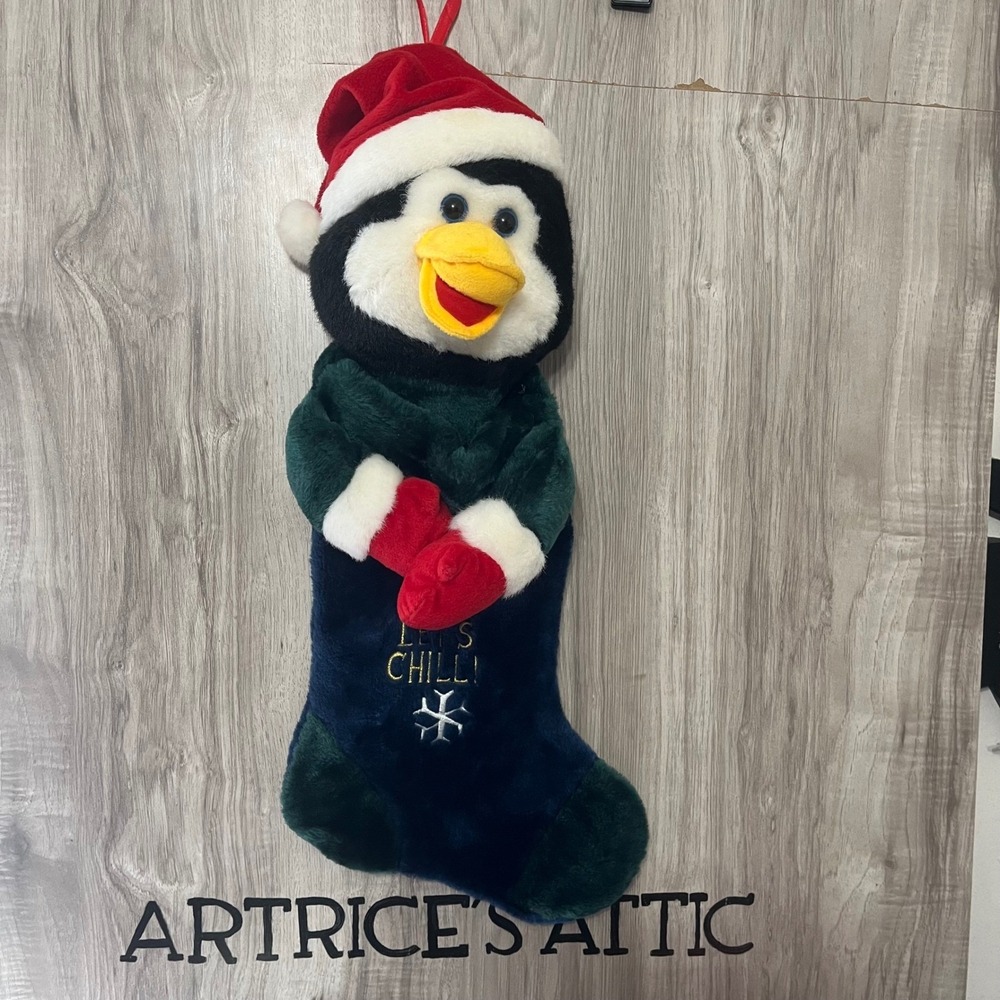 2007 Prima Creations Plush Penguin Christmas Stocking 22" Let's Chill